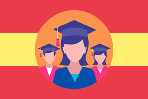 Executive MBA en España - Bandera de españa con figuras de graduados en el centro